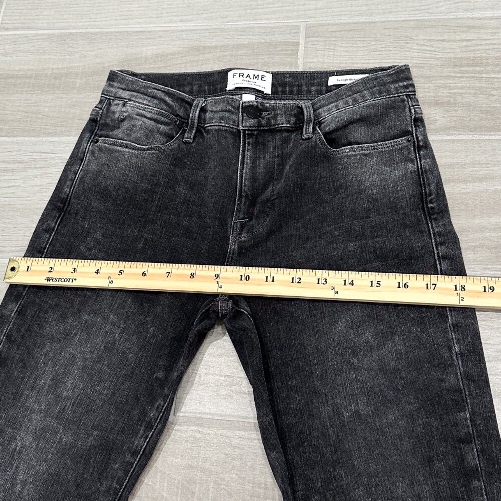 Frame Le High Straight Split Hem Frayed Jeans in Silver Strike Acid Wash Denim - Picture 13 of 16